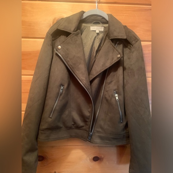Philosophy Olive Green Faux Leather Zipper Jacket. Women’s size L - Picture 7 of 10